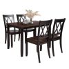 TOPMAX 5-Piece Dining Table Set Home Kitchen Table and Chairs Wood Dining Set, Black+Cherry