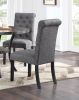 Modern Classic Dining Room Furniture Natural Wood Round Dining Table 4x Side Chairs Charcoal Fabric Tufted Roll Back Top Chair Nail heads Trim Storage