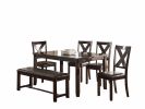 Dining Room Furniture Casual Modern 6pc Set Dining Table 4x Side Chairs and A Bench Rubberwood and Birch veneers Espresso Finish