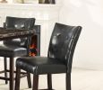 Dining Room Furniture 6pc Counter Height Dining Set Dining Table w Storage 4x High Chairs 1x Bench Black Faux Leather Tufted Seats Faux Marble Table T