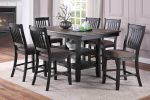 Transitional Dining Room 7pc Set Dark Coffee Rubberwood Counter Height Dining Table w 2x Shelfs and 6x High Chairs Fabric Upholstered seats Unique Bac