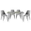 Modern Sleek Design 5pc Dining Set Table and 4x Side Chairs Gray Velvet Casual Metal Frame Stylish Dining Furniture