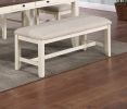 Luxury Look Dining Room Furniture 6pc Dining Set Dining Table w Drawers 4x Side Chairs 1x Bench White Rubberwood Walnut Acacia Veneer Slat Back Chair