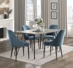 Modern Sleek Design 5pc Dining Set Table and 4x Side Chairs Blue Velvet Casual Metal Frame Stylish Dining Furniture