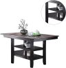 Transitional Dining Room 7pc Set Dark Coffee Rubberwood Counter Height Dining Table w 2x Shelfs and 6x High Chairs Fabric Upholstered seats Unique Bac