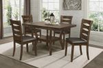 Transitional Dining Room Furniture 5pc Dining Set Table w Self-Storing Leaf and 4x Side Chairs Brown Finish Wooden Furniture