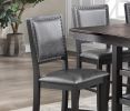 Contemporary Dining Room 7pc Set Grey Finish PU Counter Height Dining Table w Shelf and 6x High Chairs Fabric Upholstered seats Back Counter Height Ch