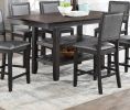 Contemporary Dining Room 7pc Set Grey Finish PU Counter Height Dining Table w Shelf and 6x High Chairs Fabric Upholstered seats Back Counter Height Ch