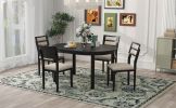 TREXM 5-Piece Multifunctional Dining Table Set, Farmhouse Dining Set with Extendable Round Table,Two Small Drawers and 4 Upholstered Dining Chairs for