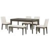 TOPMAX 6-Piece Dining Table Set with Upholstered Dining Chairs and Bench,Farmhouse Style, Tapered Legs, Dark Gray+Beige