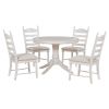 TREXM 5-Piece Retro Functional Dining Table Set Wood Round Extendable Dining Table and 4 Upholstered Dining Chairs (Antique White)