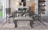 TREXM 6-Pieces Family Furniture, Solid Wood Dining Room Set with Rectangular Table & 4 Chairs with Bench(Gray)