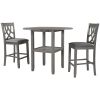 TOPMAX Farmhouse 3 Piece Round Counter Height Kitchen Dining Table Set with Drop Leaf Table, One Shelf and 2 Cross Back Padded Chairs for Small Places