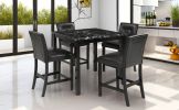 TOPMAX 5-Piece Kitchen Table Set Faux Marble Top Counter Height Dining Table Set with 4 PU Leather-Upholstered Chairs, Black