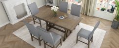 TOPMAX Mid-Century Solid Wood 7-Piece Dining Table Set Extendable Kitchen Table Set with Upholstered Chairs and 12" Leaf for 6, Golden Brown+Gray Cush