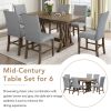 TOPMAX Mid-Century Solid Wood 7-Piece Dining Table Set Extendable Kitchen Table Set with Upholstered Chairs and 12" Leaf for 6, Golden Brown+Gray Cush