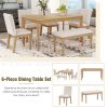 TOPMAX 6-Piece Dining Table Set with Upholstered Dining Chairs and Bench,Farmhouse Style, Tapered Legs, Natural+Beige