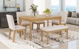 TOPMAX 6-Piece Dining Table Set with Upholstered Dining Chairs and Bench,Farmhouse Style, Tapered Legs, Natural+Beige