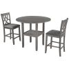 TOPMAX Farmhouse 3 Piece Round Counter Height Kitchen Dining Table Set with Drop Leaf Table, One Shelf and 2 Cross Back Padded Chairs for Small Places