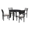 TREXM 5-Piece Multifunctional Dining Table Set, Farmhouse Dining Set with Extendable Round Table,Two Small Drawers and 4 Upholstered Dining Chairs for