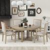 TREXM 5-Piece Dining Table Set, Two-Size Round To Oval Extendable Butterfly Leaf Wood Dining Table and 4 Upholstered Dining Chairs with Armrests (Natu