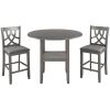 TOPMAX Farmhouse 3 Piece Round Counter Height Kitchen Dining Table Set with Drop Leaf Table, One Shelf and 2 Cross Back Padded Chairs for Small Places