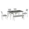 TREXM Classic and Traditional Style 6 - Piece Dining Set, Includes Dining Table, 4 Upholstered Chairs & Bench (White+Gray)