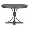 TREXM 5-Piece Retro Round Dining Table Set with Curved Trestle Style Table Legs and 4 Upholstered Chairs for Dining Room (Dark Gray)