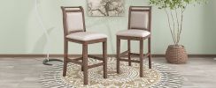 TOPMAX 3-Piece Wood Counter Height Drop Leaf Dining Table Set with 2 Upholstered Dining Chairs for Small Place, Brown