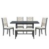 TREXM 6-Piece Retro Dining Set with Unique-designed Table Legs and Foam-covered Seat Backs&Cushions for Dining Room (Antique Grey)