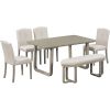 TREXM 6-Piece Retro-Style Dining Set Includes Dining Table, 4 Upholstered Chairs & Bench with Foam-covered Seat Backs&Cushions for Dining Room (Light