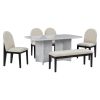 TREXM 6-Piece Modern Style Dining Set with Faux Marble Table and 4 Upholstered Dining Chairs & 1 Bench (White)