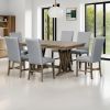 TOPMAX Mid-Century Solid Wood 7-Piece Dining Table Set Extendable Kitchen Table Set with Upholstered Chairs and 12" Leaf for 6, Golden Brown+Gray Cush