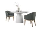 Jasper White 3 Piece Round Dining Table Set with Gray Barrel Chairs