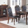 Traditional Formal Brown Finish 7pc Dining Set Table w 6x Side Chairs Rubber wood Intricate Design Tufted back Cushion Seat Dining Room Furniture