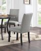 Modern Classic Dining Room Furniture Natural Wooden Round Dining Table 4x Side Chairs Gray Fabric Nail heads Trim and Storage Shelve 5pc Dining Set