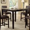 Contemporary Counter Height Dining 5pc Set Table w 4x Chairs Brown Finish Birch Faux Marble Table Top Tufted Chairs Cushions Kitchen Dining Room Furni