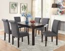 Contemporary Dining Table Blue Grey Polyfiber Upholstery 6x Side Chairs Cushion Seats 7pc Dining Set Dining Room Furniture