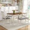 TOPMAX Mid-Century 6-Piece Wood Dining Table Set, Kitchen Table Set with Drawer, Upholstered Chairs and Bench, Butter Milk