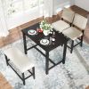 TOPMAX 4 Piece Rustic Wooden Counter Height Dining Table Set with Upholstered Bench for Small Places, Espresso+ Beige