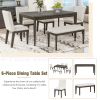 TOPMAX 6-Piece Dining Table Set with Upholstered Dining Chairs and Bench,Farmhouse Style, Tapered Legs, Dark Gray+Beige