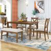 TREXM 6-Piece Kitchen Dining Table Set Wooden Rectangular Dining Table, 4 Fabric Chairs and Bench Family Furniture (Natural Cherry)