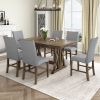 TOPMAX Mid-Century Solid Wood 7-Piece Dining Table Set Extendable Kitchen Table Set with Upholstered Chairs and 12" Leaf for 6, Golden Brown+Gray Cush