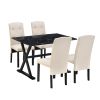 TOPMAX Solid Wood 5-Piece Dining Table Set with Faux Marble Tabletop and Upholstered Dining Chairs for 4, Faux Marble Black+Beige