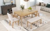 TOPMAX 6-Piece Dining Table Set with Upholstered Dining Chairs and Bench,Farmhouse Style, Tapered Legs, Natural+Beige