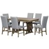 TOPMAX Mid-Century Solid Wood 7-Piece Dining Table Set Extendable Kitchen Table Set with Upholstered Chairs and 12" Leaf for 6, Golden Brown+Gray Cush