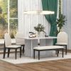 TREXM 6-Piece Modern Style Dining Set with Faux Marble Table and 4 Upholstered Dining Chairs & 1 Bench (White)