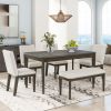 TOPMAX 6-Piece Dining Table Set with Upholstered Dining Chairs and Bench,Farmhouse Style, Tapered Legs, Dark Gray+Beige