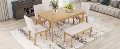 TOPMAX 6-Piece Dining Table Set with Upholstered Dining Chairs and Bench,Farmhouse Style, Tapered Legs, Natural+Beige