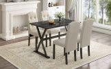 TOPMAX Solid Wood 5-Piece Dining Table Set with Faux Marble Tabletop and Upholstered Dining Chairs for 4, Faux Marble Black+Beige